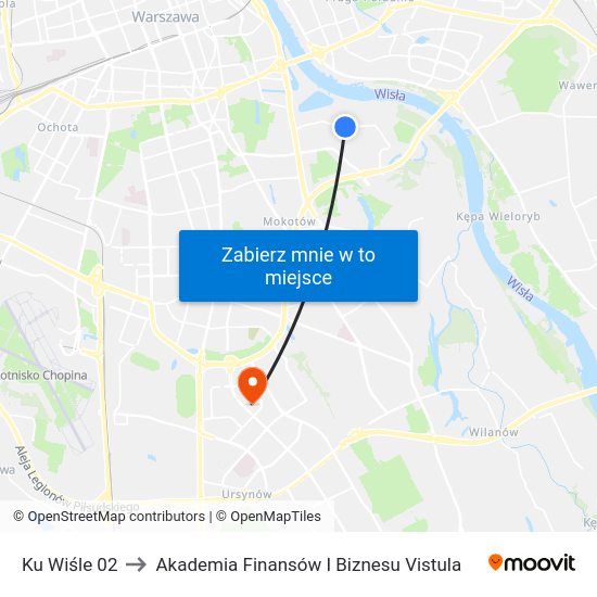 Ku Wiśle to Akademia Finansów I Biznesu Vistula map