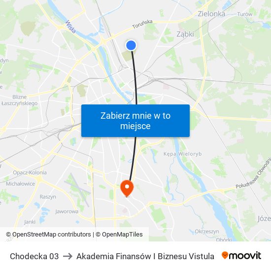 Chodecka 03 to Akademia Finansów I Biznesu Vistula map