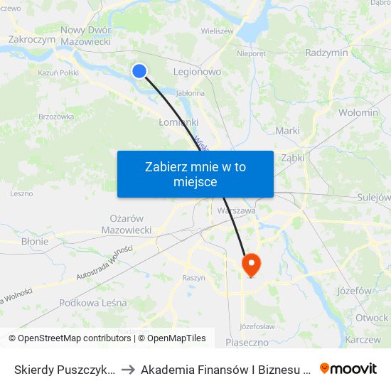 Skierdy Puszczyka to Akademia Finansów I Biznesu Vistula map