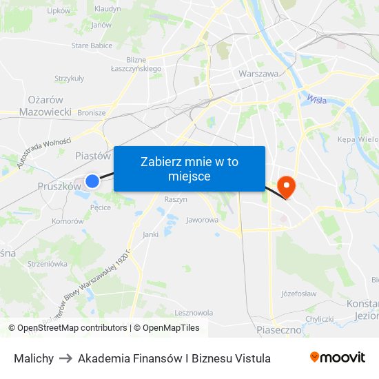 Malichy to Akademia Finansów I Biznesu Vistula map