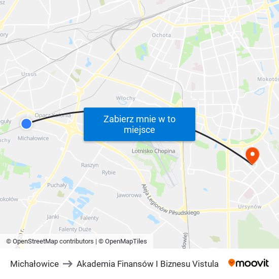 Michałowice to Akademia Finansów I Biznesu Vistula map