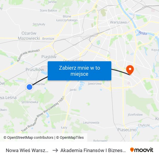 Nowa Wieś Warszawska to Akademia Finansów I Biznesu Vistula map