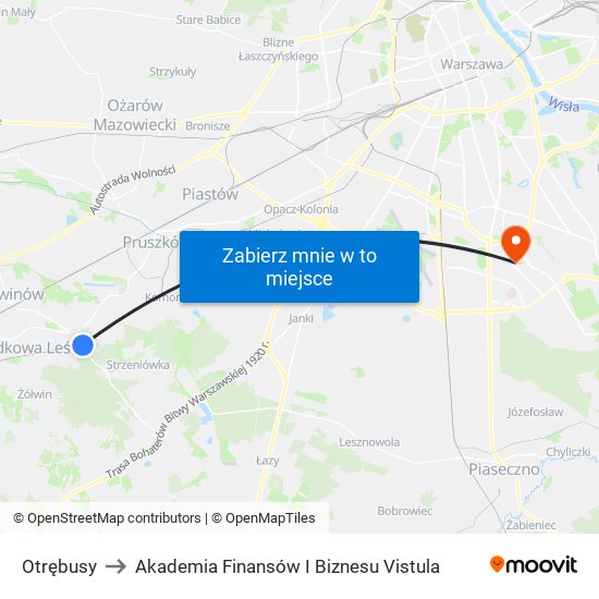 Otrębusy to Akademia Finansów I Biznesu Vistula map