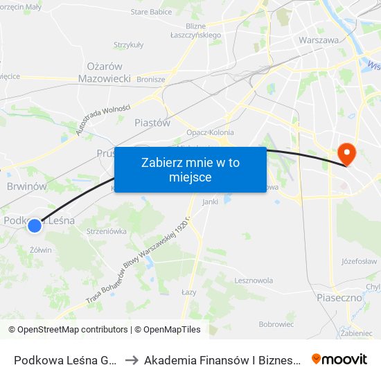 Podkowa Leśna Główna to Akademia Finansów I Biznesu Vistula map