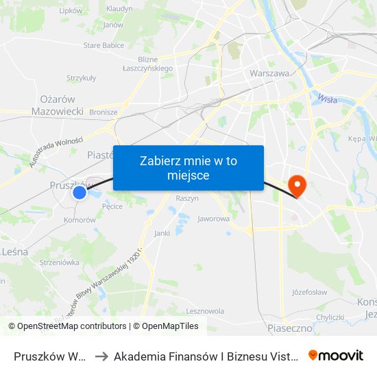 Pruszków Wkd to Akademia Finansów I Biznesu Vistula map