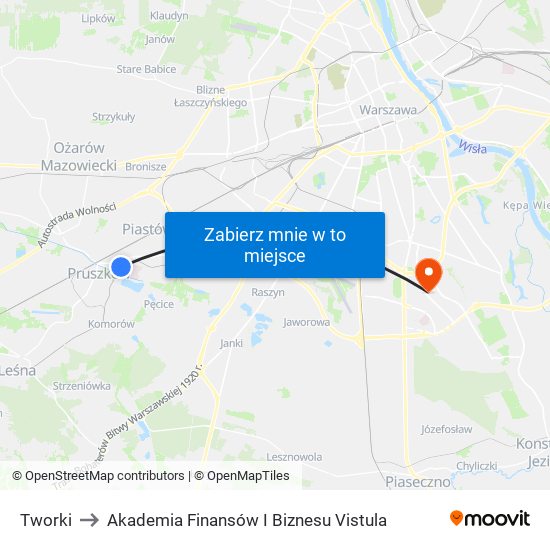 Tworki to Akademia Finansów I Biznesu Vistula map