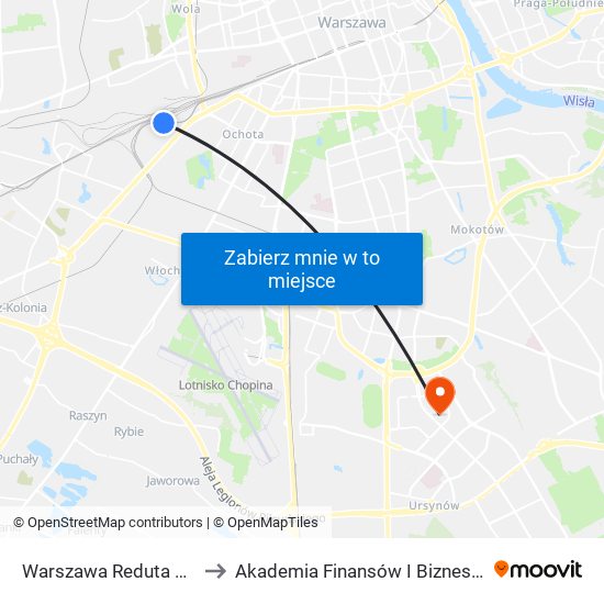 Warszawa Reduta Ordona to Akademia Finansów I Biznesu Vistula map