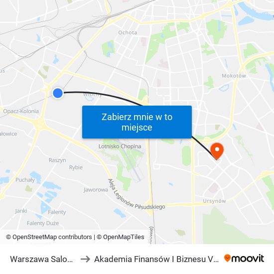 Warszawa Salomea to Akademia Finansów I Biznesu Vistula map