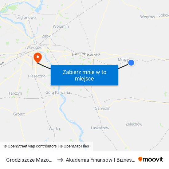 Grodziszcze Mazowieckie to Akademia Finansów I Biznesu Vistula map