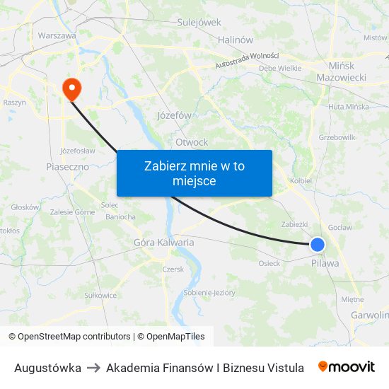 Augustówka to Akademia Finansów I Biznesu Vistula map