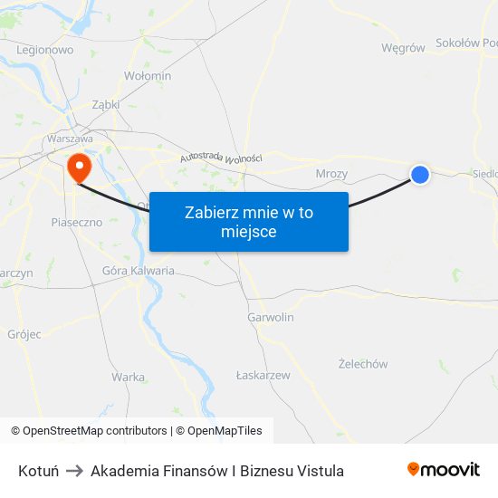 Kotuń to Akademia Finansów I Biznesu Vistula map