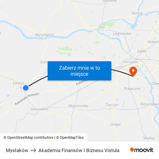 Mysłaków to Akademia Finansów I Biznesu Vistula map