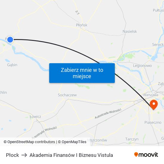 Płock to Akademia Finansów I Biznesu Vistula map