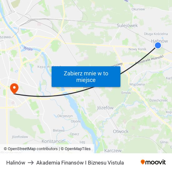 Halinów to Akademia Finansów I Biznesu Vistula map