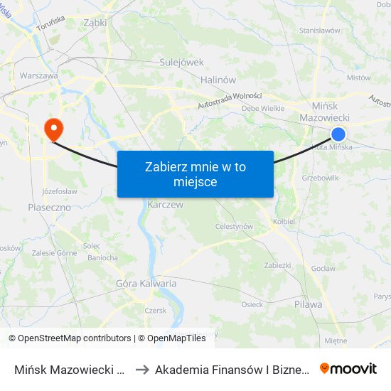 Mińsk Mazowiecki Anielina to Akademia Finansów I Biznesu Vistula map