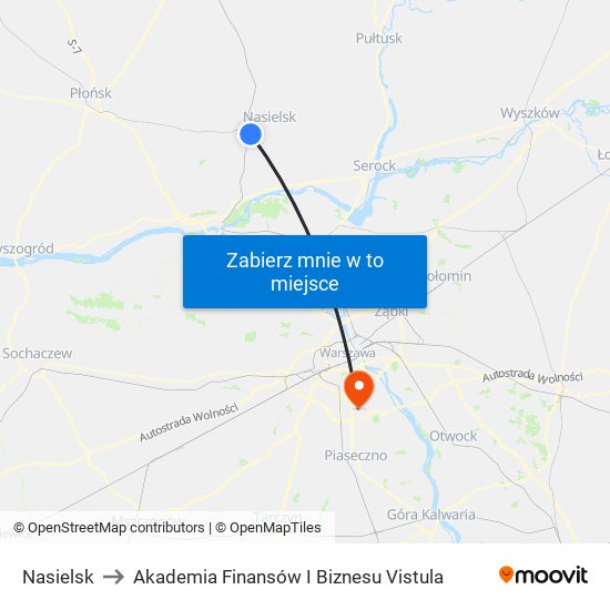 Nasielsk to Akademia Finansów I Biznesu Vistula map