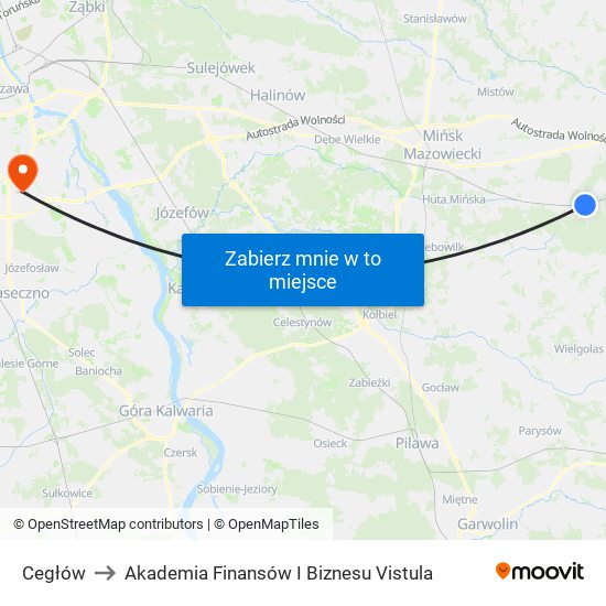 Cegłów to Akademia Finansów I Biznesu Vistula map