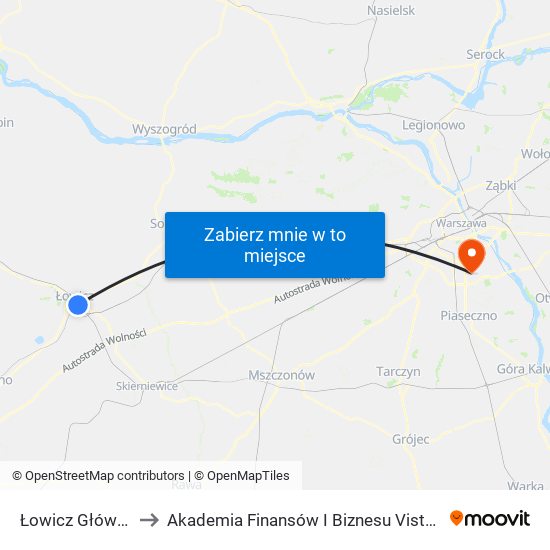 Łowicz Główny to Akademia Finansów I Biznesu Vistula map