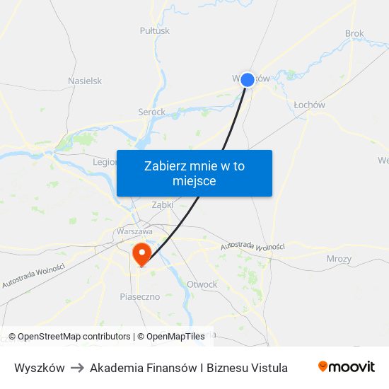 Wyszków to Akademia Finansów I Biznesu Vistula map