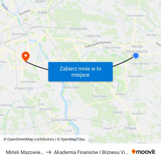 Mińsk Mazowiecki to Akademia Finansów I Biznesu Vistula map