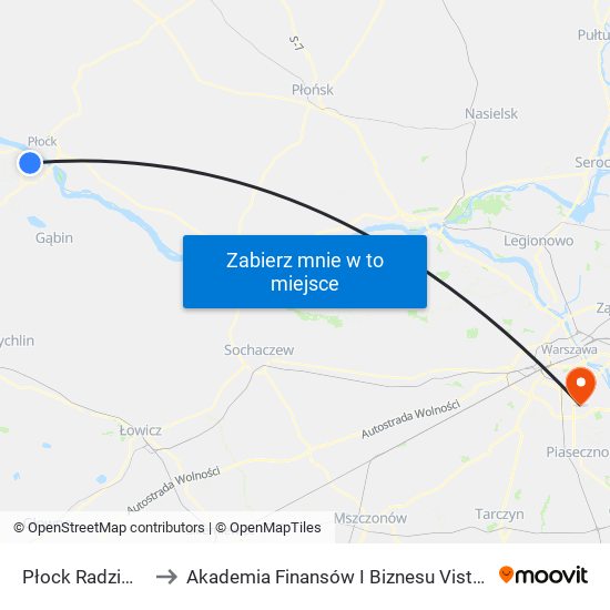 Płock Radziwie to Akademia Finansów I Biznesu Vistula map