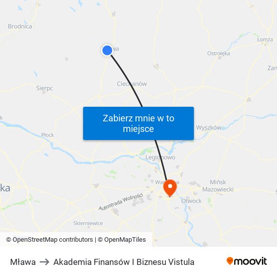 Mława to Akademia Finansów I Biznesu Vistula map