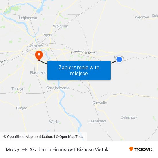 Mrozy to Akademia Finansów I Biznesu Vistula map