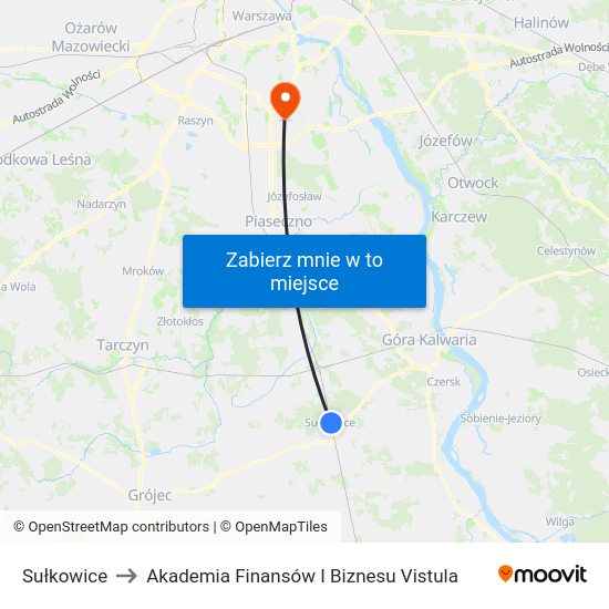 Sułkowice to Akademia Finansów I Biznesu Vistula map