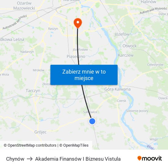 Chynów to Akademia Finansów I Biznesu Vistula map