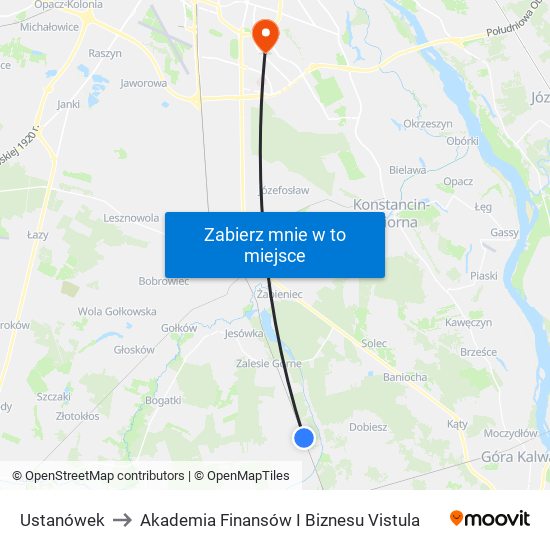 Ustanówek to Akademia Finansów I Biznesu Vistula map