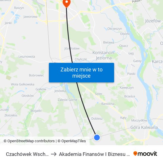 Czachówek Wschodni to Akademia Finansów I Biznesu Vistula map