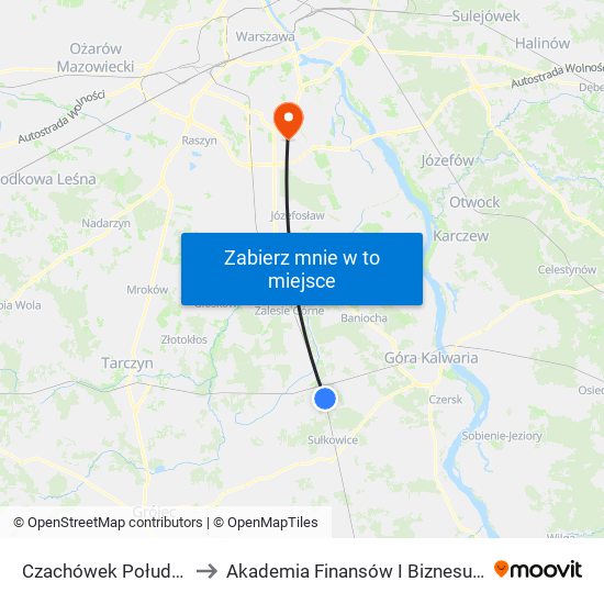 Czachówek Południowy to Akademia Finansów I Biznesu Vistula map