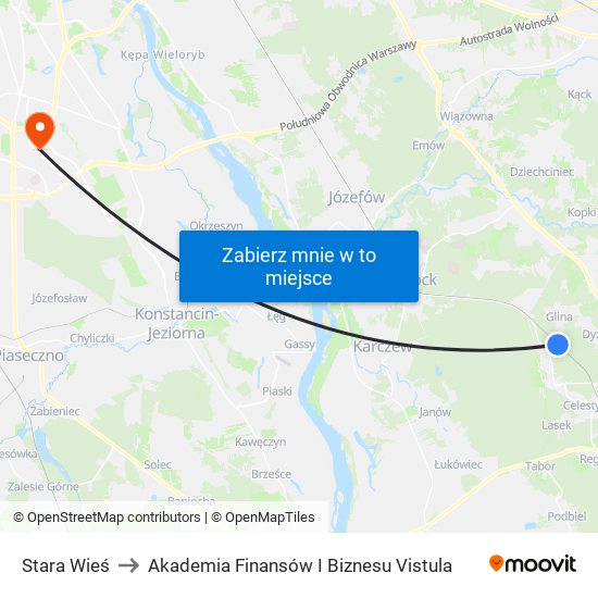 Stara Wieś to Akademia Finansów I Biznesu Vistula map