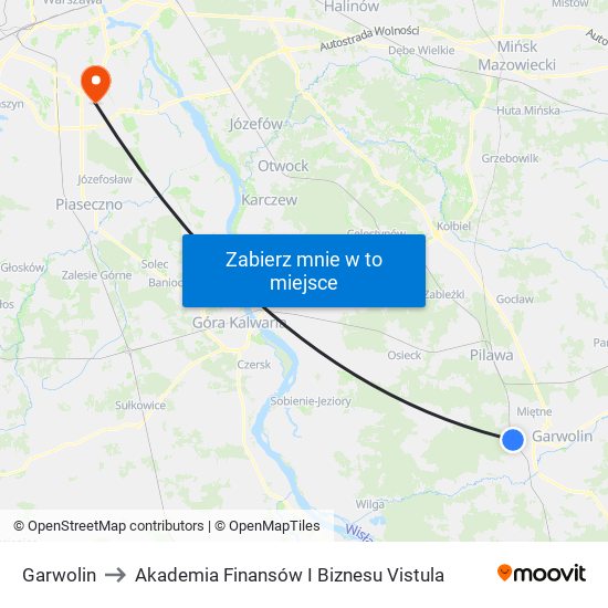 Garwolin to Akademia Finansów I Biznesu Vistula map