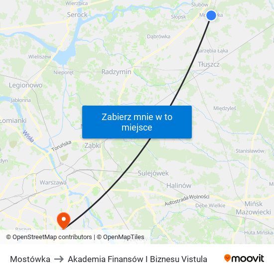 Mostówka to Akademia Finansów I Biznesu Vistula map