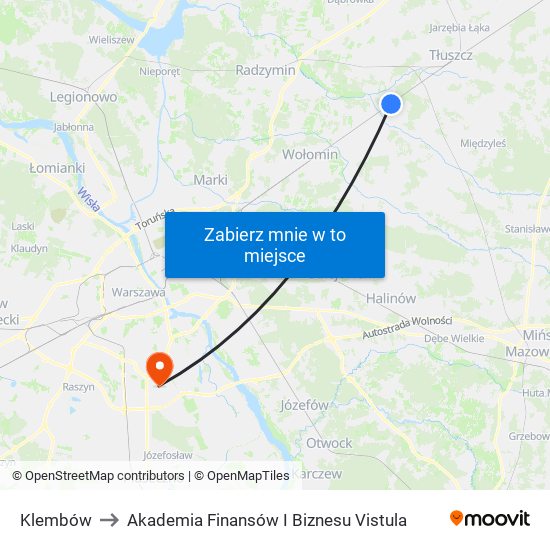 Klembów to Akademia Finansów I Biznesu Vistula map