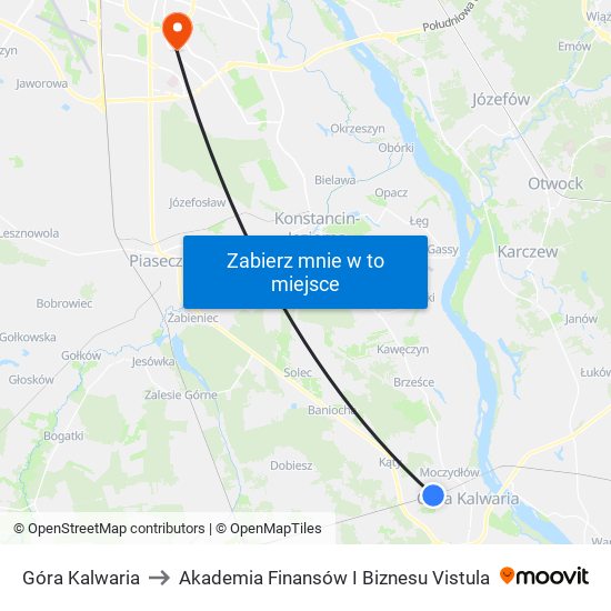 Góra Kalwaria to Akademia Finansów I Biznesu Vistula map