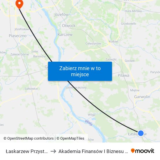 Łaskarzew Przystanek to Akademia Finansów I Biznesu Vistula map