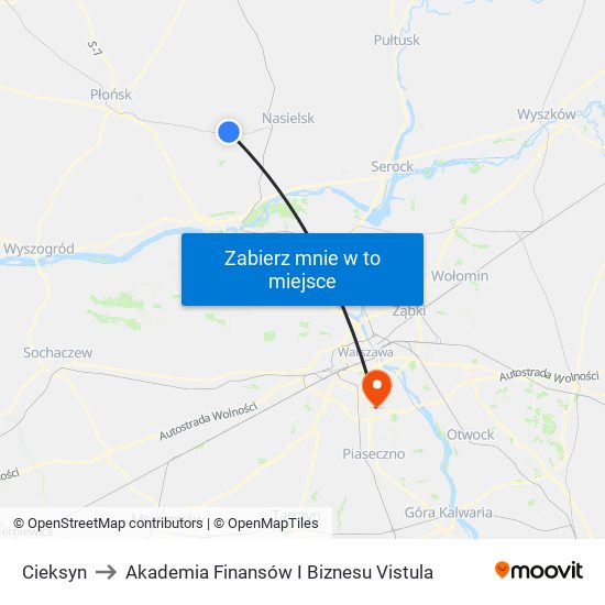 Cieksyn to Akademia Finansów I Biznesu Vistula map