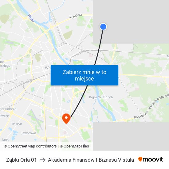 Ząbki Orla 01 to Akademia Finansów I Biznesu Vistula map