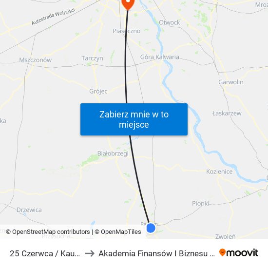 25 Czerwca / Kaufland to Akademia Finansów I Biznesu Vistula map