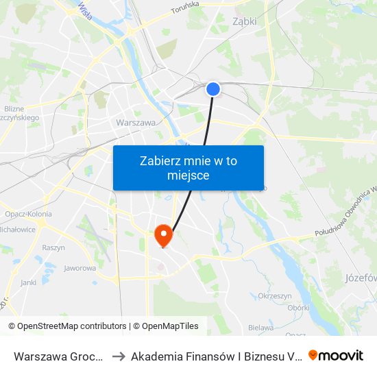 Warszawa Grochów to Akademia Finansów I Biznesu Vistula map