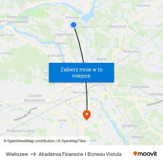 Wieliszew to Akademia Finansów I Biznesu Vistula map