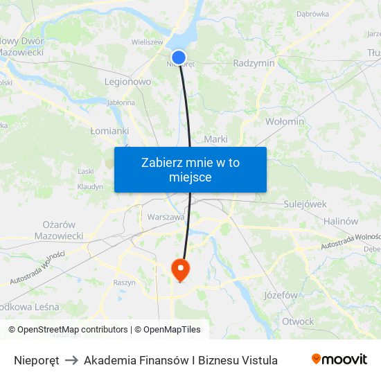 Nieporęt to Akademia Finansów I Biznesu Vistula map