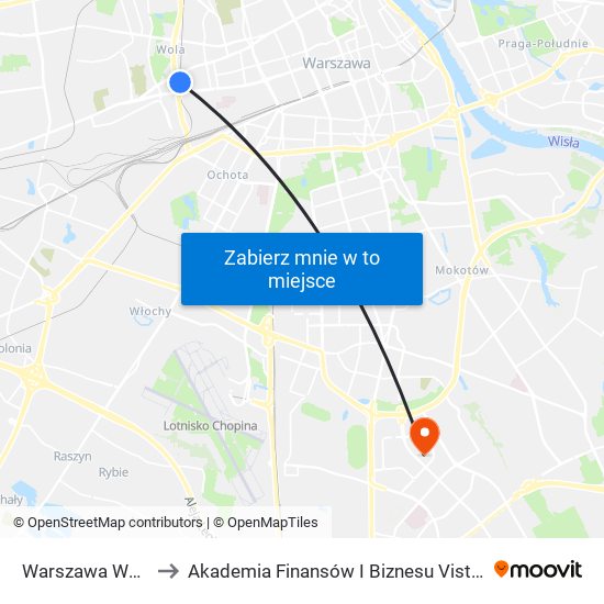 Warszawa Wola to Akademia Finansów I Biznesu Vistula map