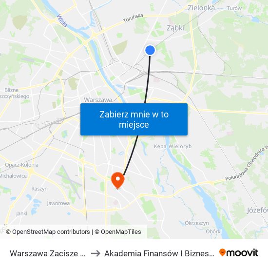 Warszawa Zacisze - Wilno to Akademia Finansów I Biznesu Vistula map