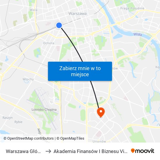 Warszawa Główna to Akademia Finansów I Biznesu Vistula map