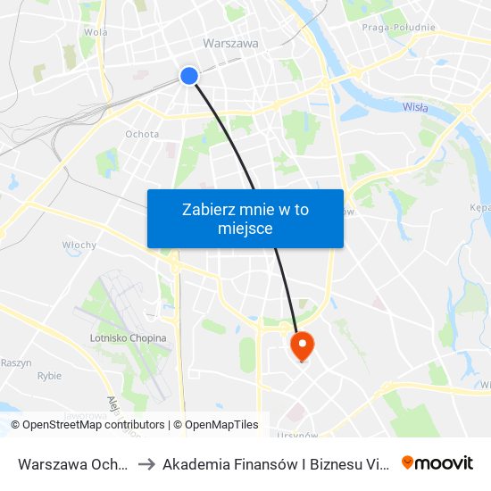 Warszawa Ochota to Akademia Finansów I Biznesu Vistula map