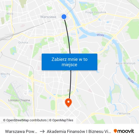 Warszawa Powiśle to Akademia Finansów I Biznesu Vistula map