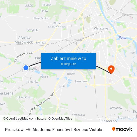 Pruszków to Akademia Finansów I Biznesu Vistula map